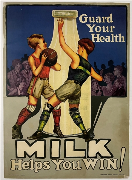 1920s Basketball Poster – National Dairy Council - “Milk Helps You Win!”