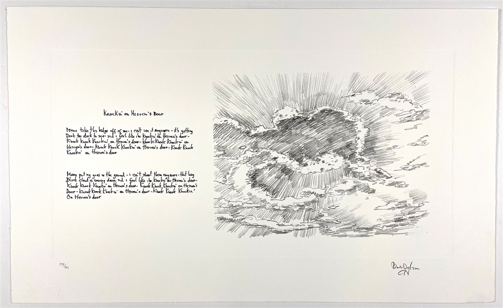 Bob Dylan Signed Limited Edition “Mondo Scripto” Print of His Original Drawing and Handwritten Lyrics - “Knockin On Heavens Door”