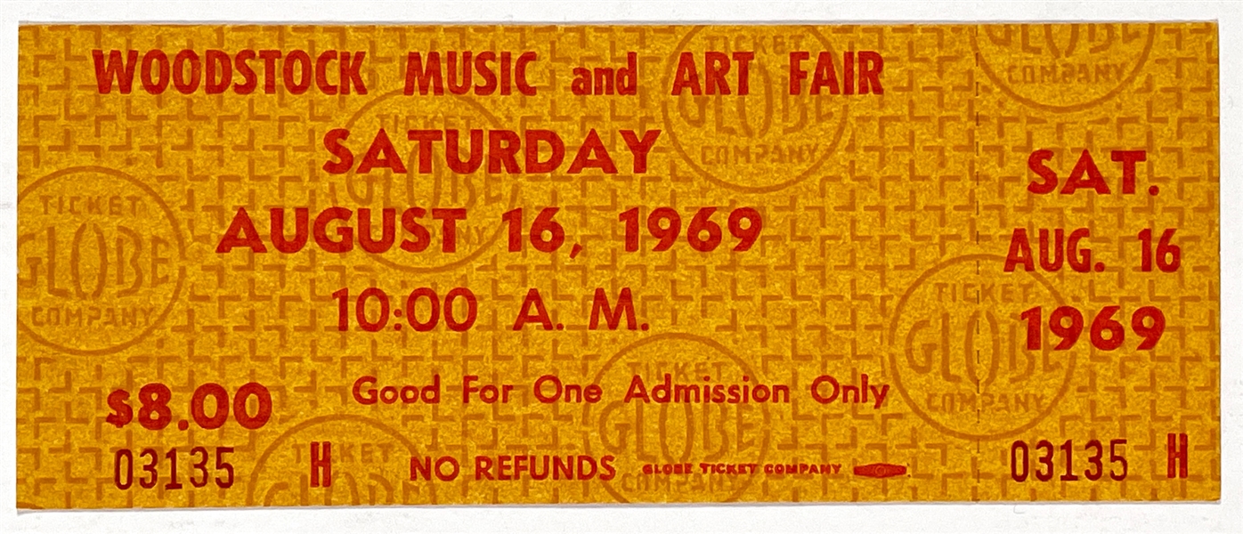 Full Unused Ticket for August 16, 1969 “Woodstock Music and Art Fair” - From the “Cross Safe Company” Find