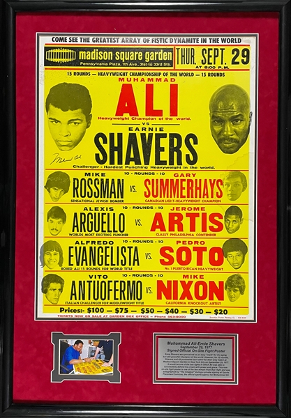 Muhammad Ali Signed September 29, 1977 Ali vs. Ernie Shavers Madison Square Garden On-Site Poster - With Photo of Ali Signing the Poster!