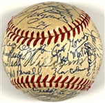 Ted Williams Signed Half Baseball Also Signed by 18 Other Boston Red Sox Hall of Famers, Players, Owners and Announcers in the 1960s & 70s