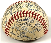 Ted Williams Signed Half Baseball Also Signed by 18 Other Boston Red Sox Hall of Famers, Players, Owners and Announcers in the 1960s & 70s