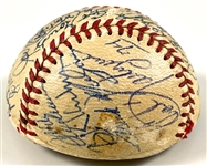 Ted Williams Signed Half Baseball Also Signed by 18 Other Boston Red Sox Hall of Famers, Players, Owners and Announcers in the 1960s & 70s