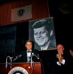 Senator Ted Kennedy Cut Signature with October 1963 “New England Salute Dinner to John F. Kennedy” Program and 1960 Medium Format Negative of Robert F. Kennedy Campaigning for JFK