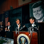 Senator Ted Kennedy Cut Signature with October 1963 “New England Salute Dinner to John F. Kennedy” Program and 1960 Medium Format Negative of Robert F. Kennedy Campaigning for JFK