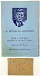 Senator Ted Kennedy Cut Signature with October 1963 “New England Salute Dinner to John F. Kennedy” Program and 1960 Medium Format Negative of Robert F. Kennedy Campaigning for JFK
