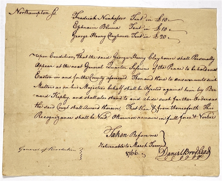 Revolutionary War Brigadier General Daniel Brodhead Signed 1766 British Military Document