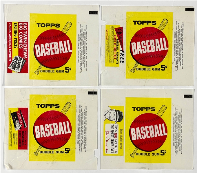 1963 Topps Baseball Wrapper Collection of Four – Musial, Bazooka, Pennant and Album Variations