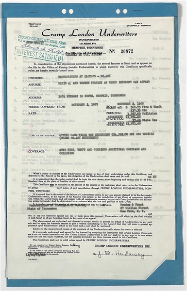 Elvis Presleys 1967 Car Insurance Policy Listing All of his Cars!