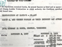 Elvis Presley's 1967 Car Insurance Policy Listing All of his Cars!