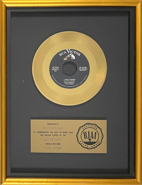 RIAA Gold Record Award for Elvis Presleys 1958 Single “I Got Stung” - “Presented to Elvis Presley” - Certified in 1983