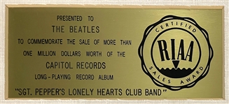 RIAA Gold Record Award for The Beatles 1967 LP <em>Sgt. Pepper's Lonely Hearts Club Band</em> - Certified in 1967 - Early White Linen Matte Style