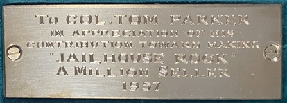 1957 RCA Green Felt Gold Record Award to Colonel Tom Parker for Making Elvis Presley’s “Jailhouse Rock” A Million Seller