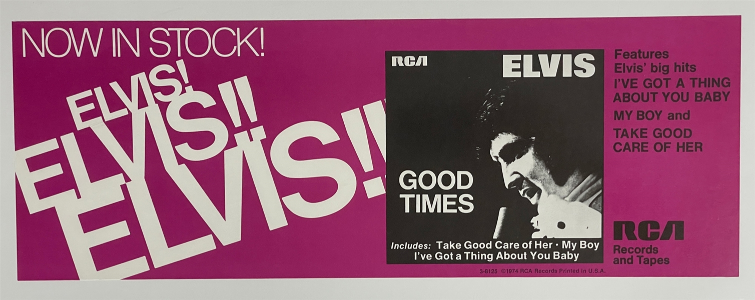 Elvis Presley 1974 <em>Good Times</em> Album Promotional Collection with Record Store Poster, “Not For Sale” Copy of the LP and RCA "Indianapolis" Shipping Box (3 items)
