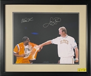 Larry Bird and Magic Johnson Signed 16 x 20 – From Bird's 1993 Retirement Ceremony with Magic in a Celtics Shirt!