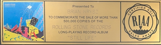 RIAA Gold Record Award for Rolling Stones 1982 Live LP <em>Still Life</em> - Awarded to Brian Krysz