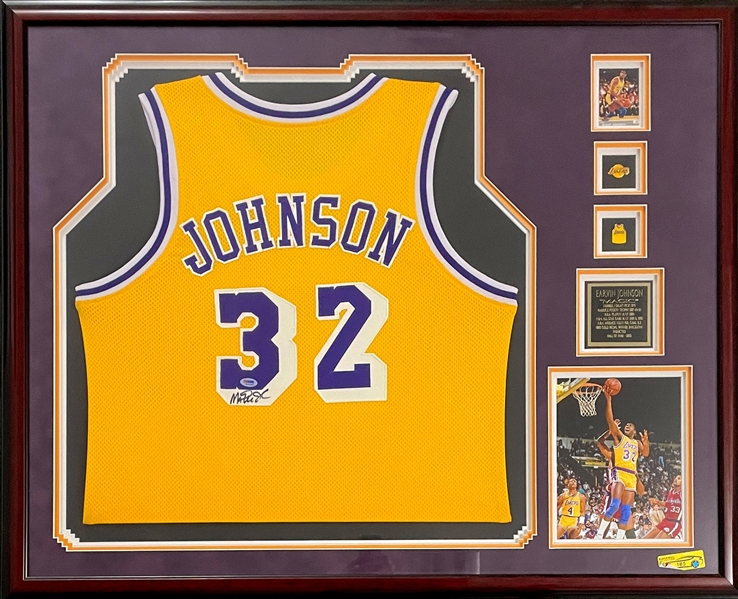 Magic Johnson Signed Los Angeles Lakers Jersey in Framed Display