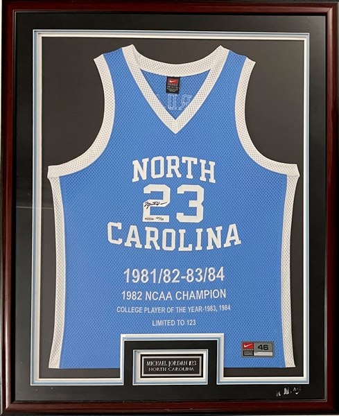 Michael Jordan Signed University of North Carolina #23 Jersey Display - Limited Edition "120/123" Upper Deck Authenticated