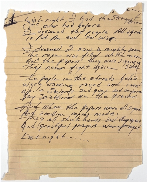 Johnny Cash Handwritten Lyrics for “Last Night I Had the Strangest Dream” Plus Signed 8x10 Photo