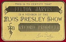 Felton Jarvis’ “ELVIS PRESLEY SHOW” Gold Metal ID Card Used on Tour - Elvis Presley’s “RECORD PRODUCER” - with Graceland Authenticated LOA