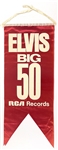 1970 “ELVIS BIG 50” Double-Sided Hanging Satin Banner Used at The Las Vegas International Hotel – Still Attached!