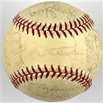 1970 Cubs Team Signed Baseball with 25 Signatures Incl. Ernie Banks and Manager Leo Durocher on the Sweet Spot