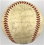 1970 Cubs Team Signed Baseball with 25 Signatures Incl. Ernie Banks and Manager Leo Durocher on the Sweet Spot