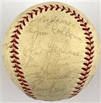 1970 Cubs Team Signed Baseball with 25 Signatures Incl. Ernie Banks and Manager Leo Durocher on the Sweet Spot