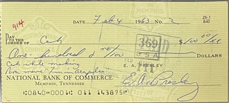 February 4, 1963, Elvis Presley Signed $100 Check for “Cash While Making Para. Movie ‘Fun in Acapulco’” - with Graceland Authenticated LOA
