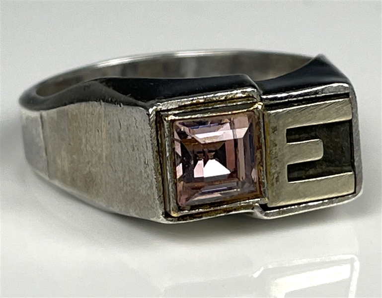 Elvis Presley Owned "E" Sterling Silver Ring with Large Purple Stone - Gifted to His Cousin Patsy Presley