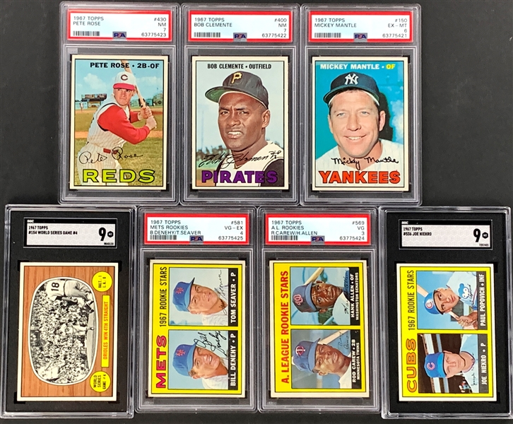 1967 Topps Baseball Complete Set (609) with 18 PSA and SGC Graded Cards