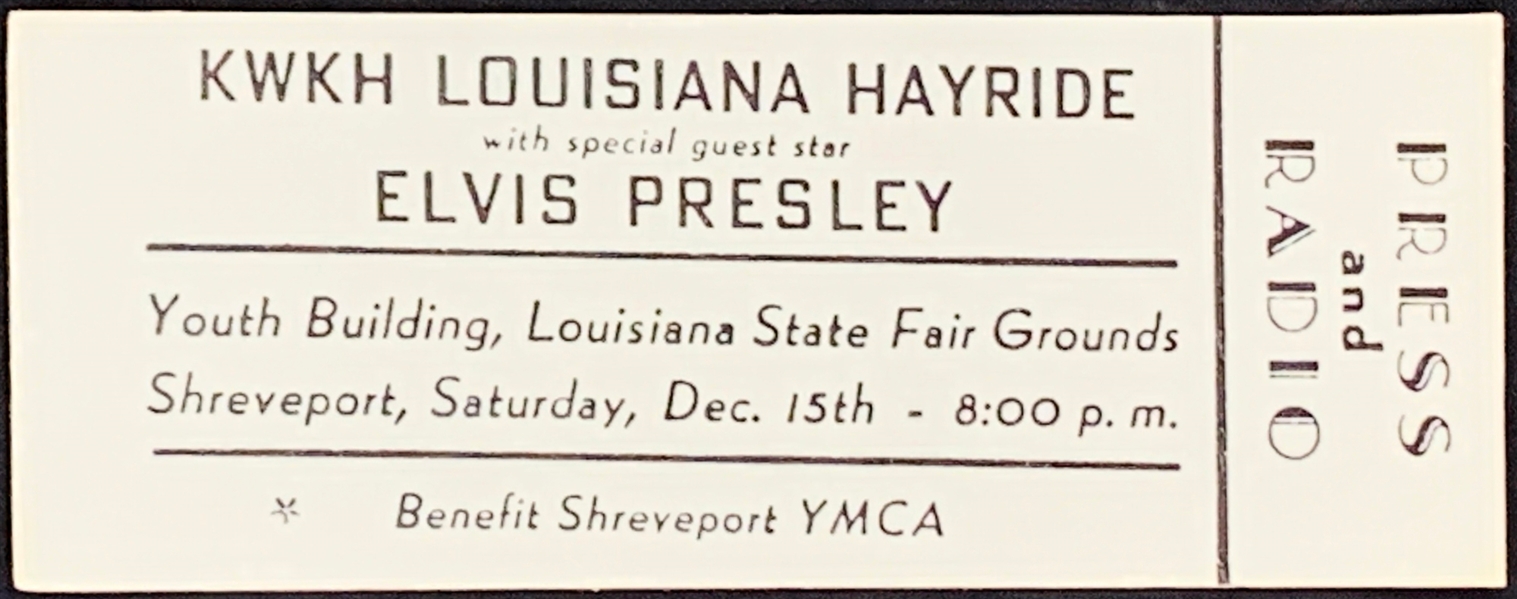 December 15, 1956, Full Press and Radio” Ticket for Elvis Presley at the Louisiana State Fairgrounds in Shreveport