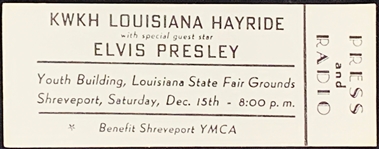 December 15, 1956, Full Press and Radio” Ticket for Elvis Presley at the Louisiana State Fairgrounds in Shreveport