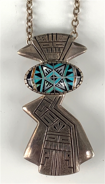 Impressive Elvis Presley Owned Sterling Silver and Turquoise Native American Motif Necklace Given to His Cousin Patsy Presley