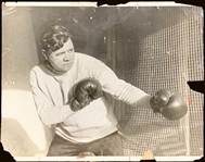 1925 Original News Service Photo of Babe Ruth in Boxing Gloves During Off-Season Training (Encapsulated PSA/DNA TYPE 1)