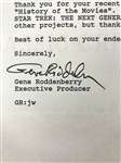 Gene Roddenberry Signed Letter on <em>Star Trek: The Next Generation</em> Letterhead Plus His Business Card with Starship Enterprise Image!