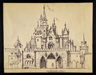 1950's Disneyland Architectural Photostat of Original Concept Art Sleeping Beauty Castle Courtyard-By Disney Imagineer Herb Ryman