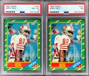 1986 Topps Football #161 Jerry Rice Rookie Card Pair - PSA NM-MT 8 and PSA NM 7 (2)