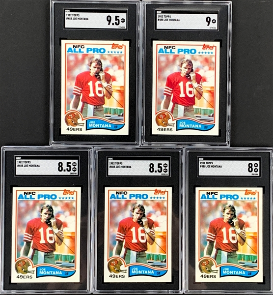 1982 Topps Football #488 Joe Montana SGC-Graded Collection (5) Incl. SGC MT+ 9.5!