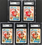 1982 Topps Football #488 Joe Montana SGC-Graded Collection (5) Incl. SGC MT+ 9.5!