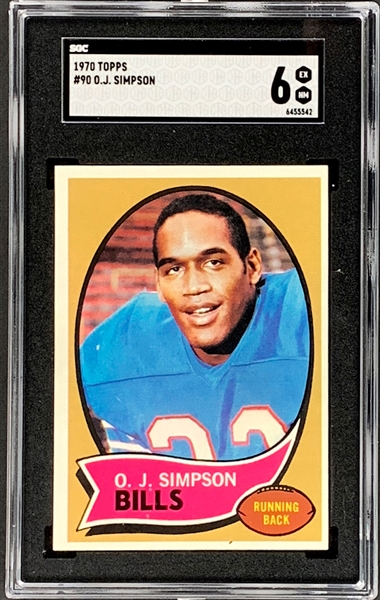 1970 Topps Football #90 O.J. Simpson Rookie Card - SGC EX-NM 6