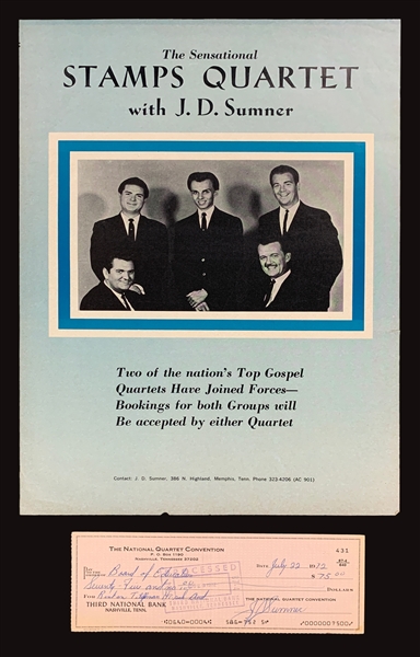 J.D. Sumner Signed "National Quartet Convention" Signed Check – Leader of Elvis Backup Group The Stamps Quartet