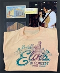 Ticket Stub for Elvis Presley Concert at The Chicago Stadium on May 2, 1977, Plus Concert T-Shirt, Photo and Two Vintage Stadium Postcards (5 Items)