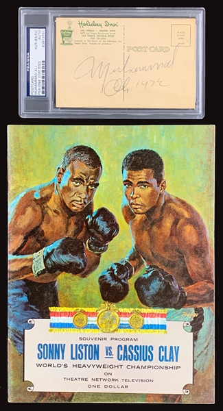 Muhammad Ali Signed Postcard and High Grade Copy of Clay/Liston Closed Circuit Program