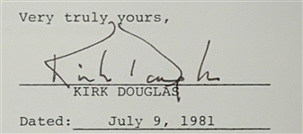 Kirk Douglas Signed Contract for Steve Martin's <em>Dead Men Don't Wear Plaid</em> in Framed Display (BAS)