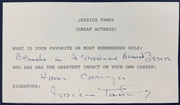 Jessica Tandy Signed Questionnaire - Listing <em>A Streetcar Named Desire</em> as Her Favorite Role (BAS)