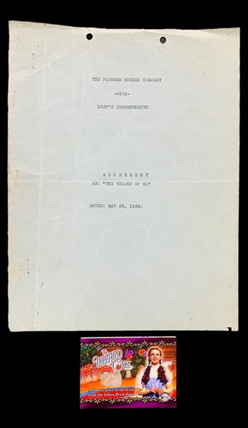 1939 <em>The Wizard of OZ</em> Promotional Licensing Agreement and Breygent Trading Card w/ AUTHENTIC Piece of the Yellow Brick Road