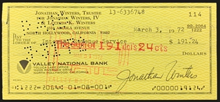 Jonathan Winters Signed ABC TV Agreement and Three Signed Personal Checks Two to IRS and One for new battery for Rolls! (4 Items) (BAS)