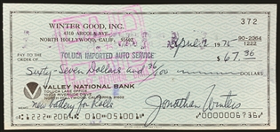 Jonathan Winters Signed ABC TV Agreement and Three Signed Personal Checks Two to IRS and One for new battery for Rolls! (4 Items) (BAS)