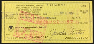 Jonathan Winters Signed ABC TV Agreement and Three Signed Personal Checks Two to IRS and One for new battery for Rolls! (4 Items) (BAS)